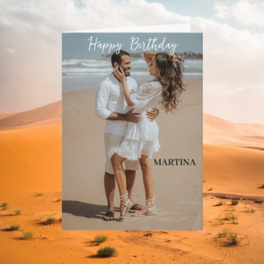 Custom Modern Simple Script Foto Happy Birthday Karte