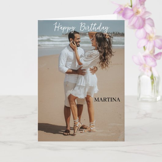 Custom Modern Simple Script Foto Happy Birthday Karte