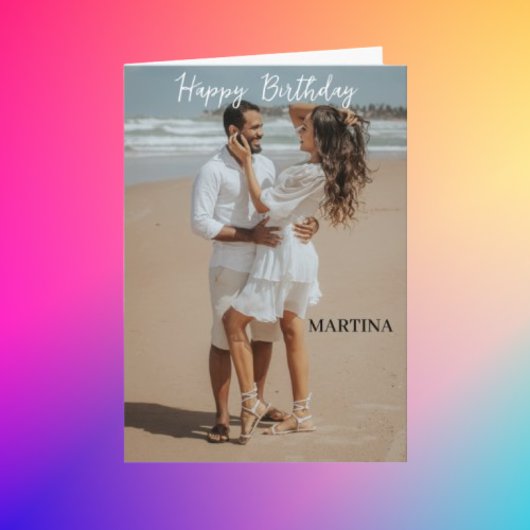 Custom Modern Simple Script Foto Happy Birthday Karte