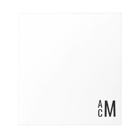 Custom Modern stilvoll elegant 3 Monogramm Initial Notizblock (Vorderseite)