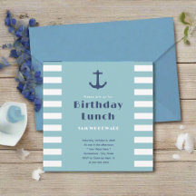 Custom Modern Strip Nautical Birthday Lunch Blau