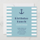 Custom Modern Strip Nautical Birthday Lunch Blau Einladung (Vorderseite)