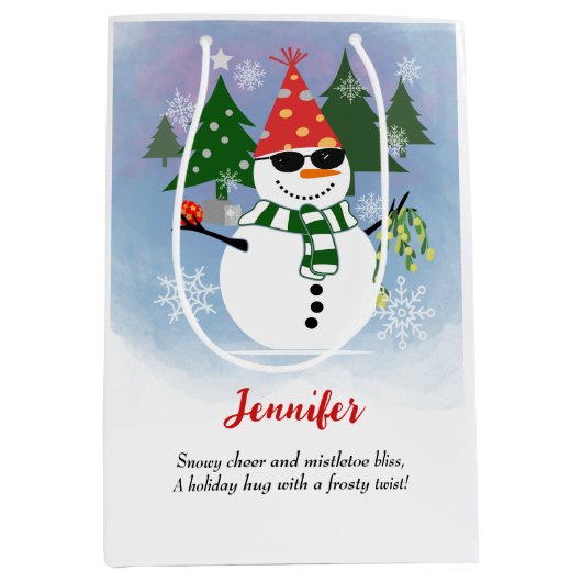 Custom Modern Stylish Snowman Snowflakes Weihnacht Mittlere Geschenktüte (Vorderseite)