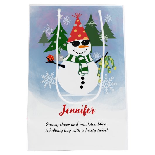 Custom Modern Stylish Snowman Snowflakes Weihnacht Mittlere Geschenktüte (Rückseite)