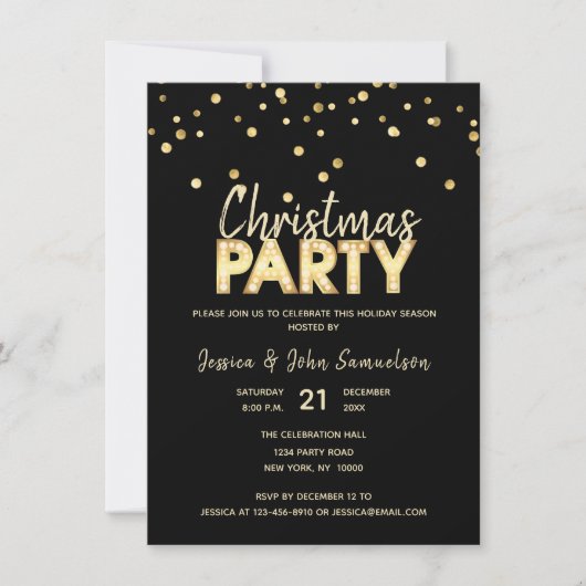 Custom Modern Trendly Gold Black CHRISTMAS PARTY Einladung (Vorderseite)