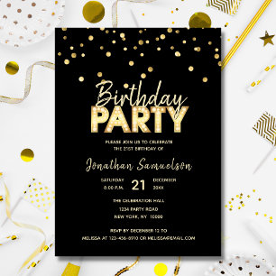 Custom Modern Trendy Gold Black BIRTHDAY PARTY Einladung