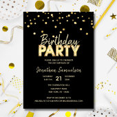 Custom Modern Trendy Gold Black BIRTHDAY PARTY Einladung