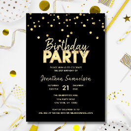 Custom Modern Trendy Gold Black BIRTHDAY PARTY Einladung