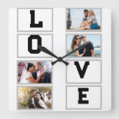 Custom Modern Valentine's Day 4 FotoCollage Quadratische Wanduhr (Vorderseite)