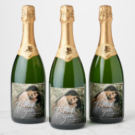 Custom Modern Vielen Dank Script Foto Wedding Schaumweinetikett