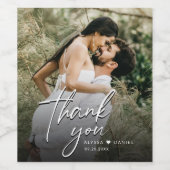 Custom Modern Vielen Dank Script Foto Wedding Weinetikett (Einzelnes Label)