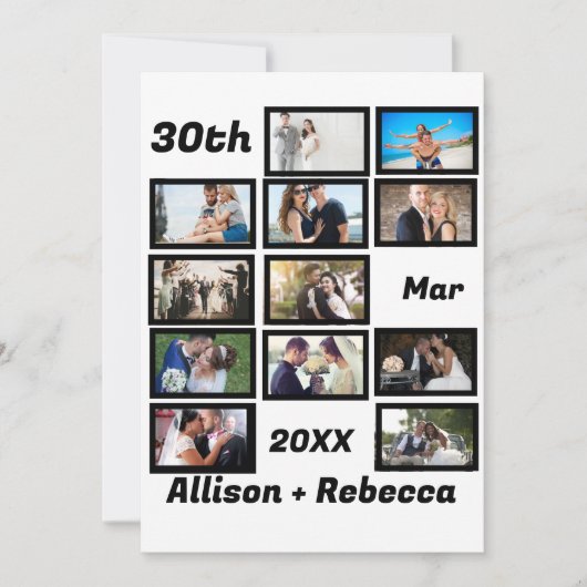 Custom Modern Wedding Anniversary 12 Foto Collage Dankeskarte (Vorderseite)