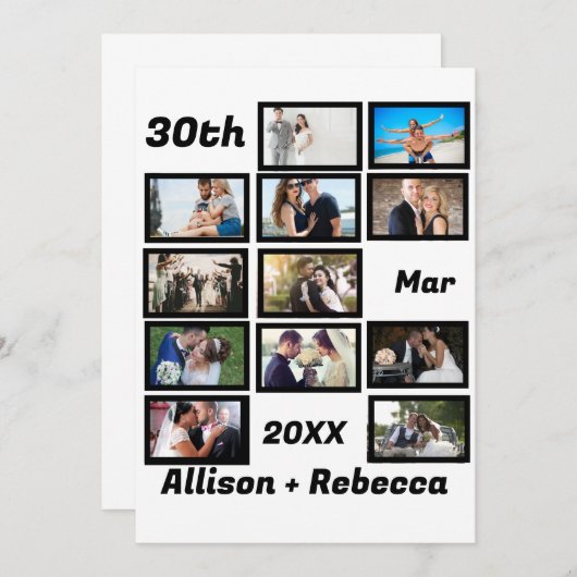 Custom Modern Wedding Anniversary 12 Foto Collage Dankeskarte (Vorne/Hinten)