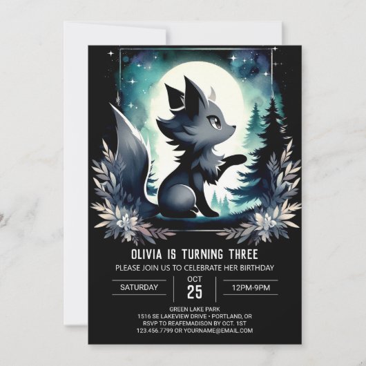 Custom Modern Wolf Geburtstag Einladung (Vorderseite)