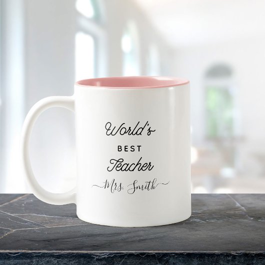 Custom Modern World's Best Teacher Trendy Script Zweifarbige Tasse