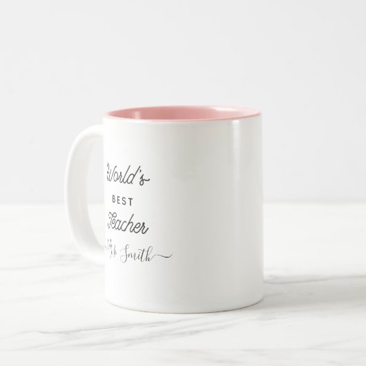Custom Modern World's Best Teacher Trendy Script Zweifarbige Tasse (Vorderseite Links)