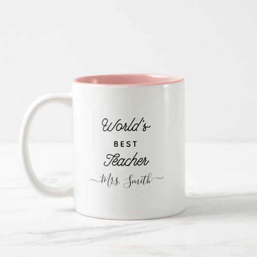 Custom Modern World's Best Teacher Trendy Script Zweifarbige Tasse (Links)