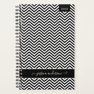 Custom Modern Zickzack Zigzag Black Girl Script Planer