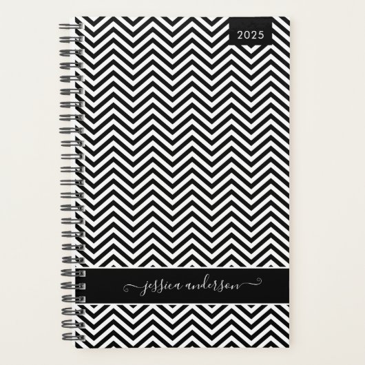Custom Modern Zickzack Zigzag Black Girl Script Planer (Vorderseite)