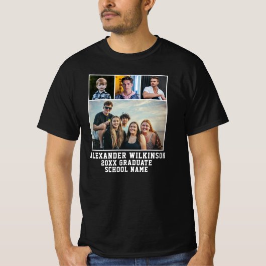 CUSTOM Modernes, feines Skript 4 Foto Abschluss T-Shirt (Vorderseite)