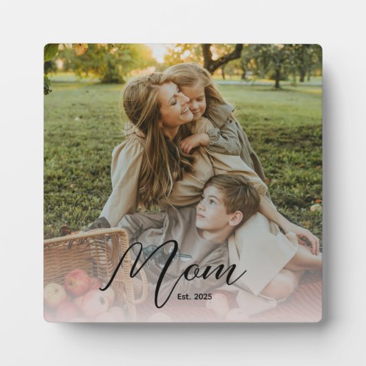 Custom Mom Est. Modern Script Soft Overlay Photo Fotoplatte (Vorderseite)