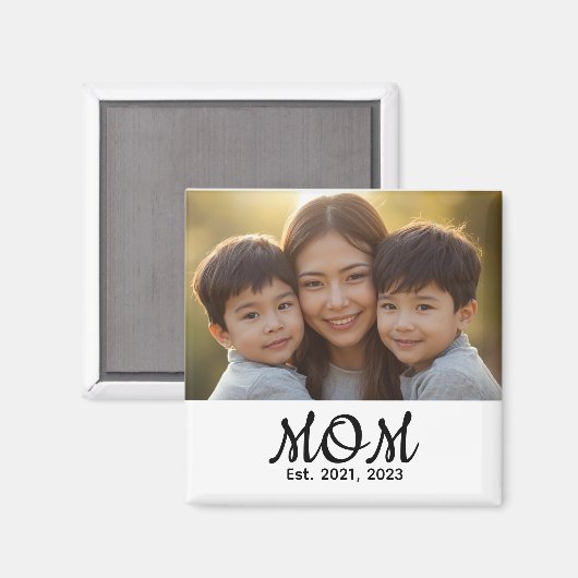 Custom Mom Established Modern Script Photo Magnet (Vorderseite/Rückseite)