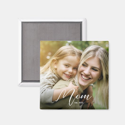Custom Mom Established Modern Script Photo Magnet (Vorderseite/Rückseite)