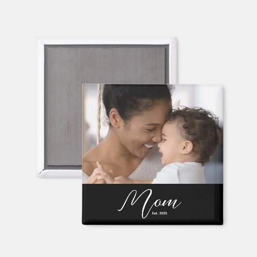 Custom Mom Established Modern Script Photo Magnet (Vorderseite/Rückseite)