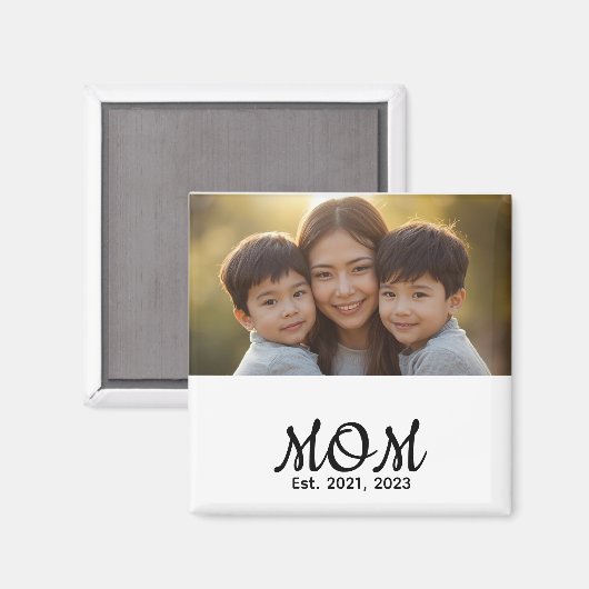 Custom Mom Established Modern Script Photo Magnet (Vorderseite/Rückseite)