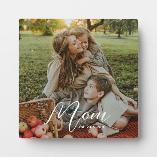 Custom Mom Established Modern Script Photo Plaque Fotoplatte (Vorderseite)