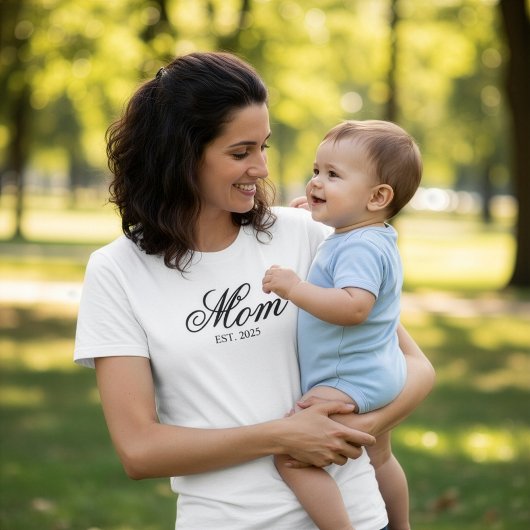 Custom Mom Established Year Script T-Shirt