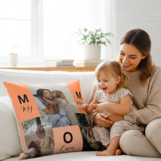 Custom "MOM" Photo Collage Throw Pillow Kissen