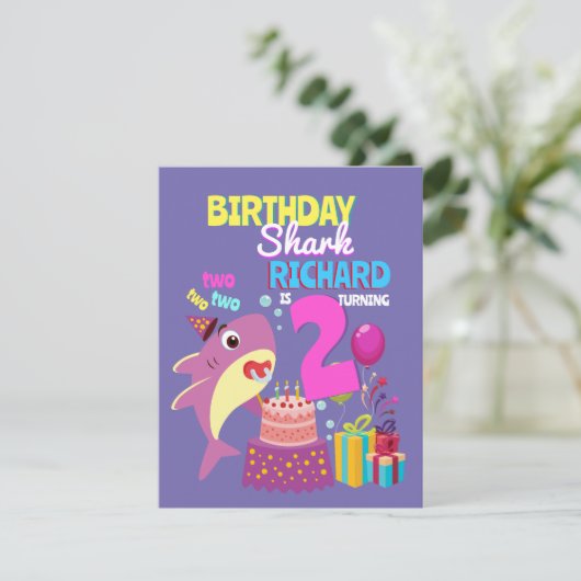 Custom Mommy Aunty Papa Daddy Shark Birthday Gesch Einladung (Stehend Vorderseite)