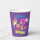 Custom Mommy Aunty Papa Daddy Shark Birthday Gesch Pappbecher (Rückseite)