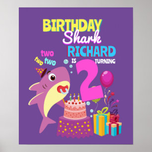 Custom Mommy Aunty Papa Daddy Shark Birthday Gesch Poster