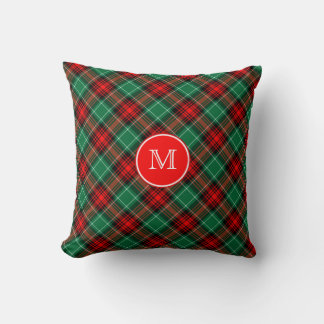Custom Momogram Red and Green Holiday Plaid Kissen