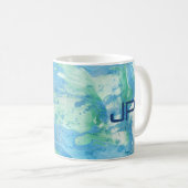 Custom Mongram Modern Abstrakt Art Blue Kaffeetasse (VorderseiteRechts)