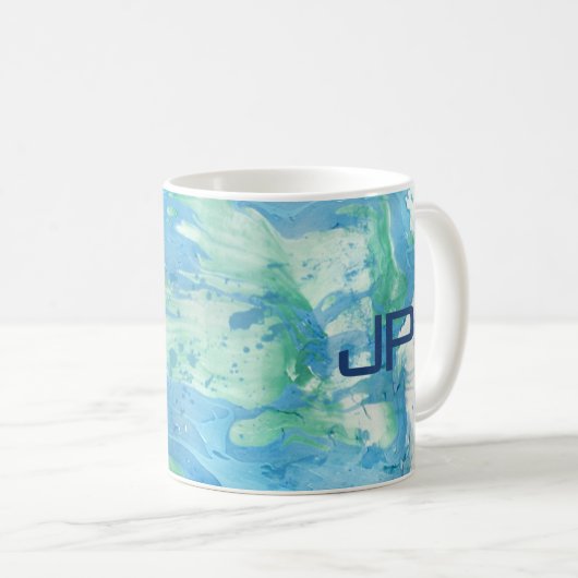 Custom Mongram Modern Abstrakt Art Blue Kaffeetasse (VorderseiteRechts)
