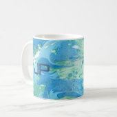Custom Mongram Modern Abstrakt Art Blue Kaffeetasse (Vorderseite Links)