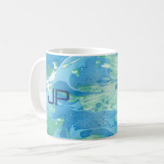 Custom Mongram Modern Abstrakt Art Blue Kaffeetasse (Vorderseite Links)