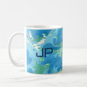 Custom Mongram Modern Abstrakt Art Blue Kaffeetasse