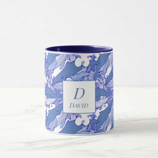 Custom Monochromatic Blue Humpback Whale Tasse (Zentrum)