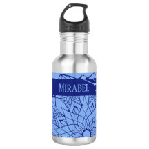 Custom Monochrome Blue Mandala Wasserflasche
