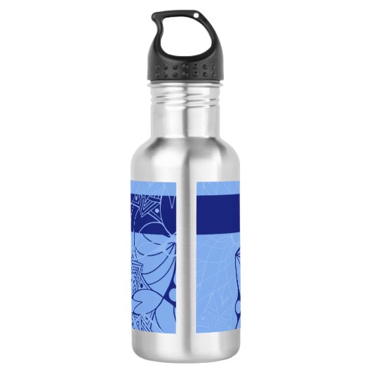 Custom Monochrome Blue Mandala Wasserflasche (Rückseite)
