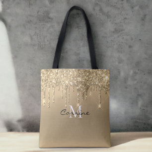 Custom Monogram 14k Ant Gold Tropfen Glitzer Metal Tasche