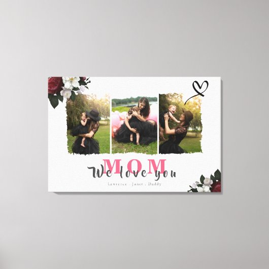 Custom Monogram 3 Foto Collage Mother Family Leinwanddruck (Vorderseite)