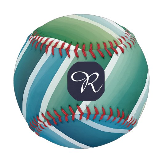 Custom Monogram Abstrakt Blue Green Baseball (Vorderseite)