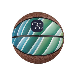 Custom Monogram Abstrakt Blue Green Mini Basketball