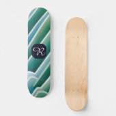 Custom Monogram Abstrakt Blue Green Skateboard (Vorderseite)