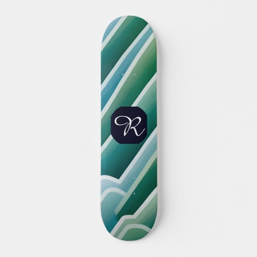 Custom Monogram Abstrakt Blue Green Skateboard (Vorne)